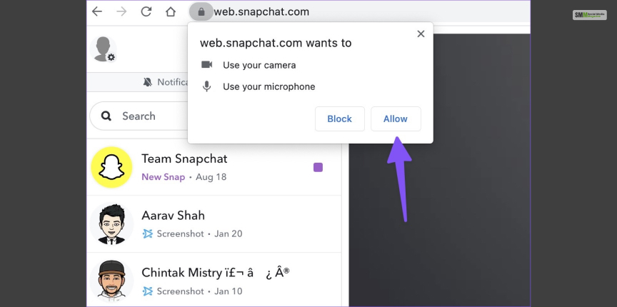 Enable Permission For Snapchat Web